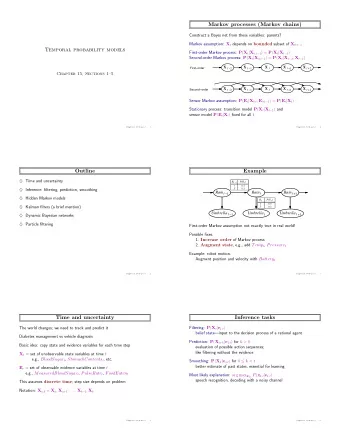Markov processes (Markov chains)  Construct a Bayes net from these variables: parents? Markov