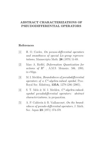 ABSTRACT CHARACTERIZATIONS OF  PSEUDODIFFERENTIAL OPERATORS  References  [1] H. O. Cordes, On