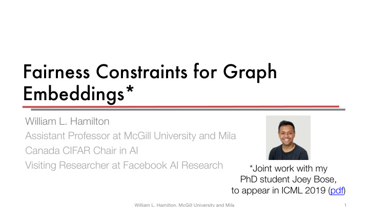 fairness constraints for graph embeddings