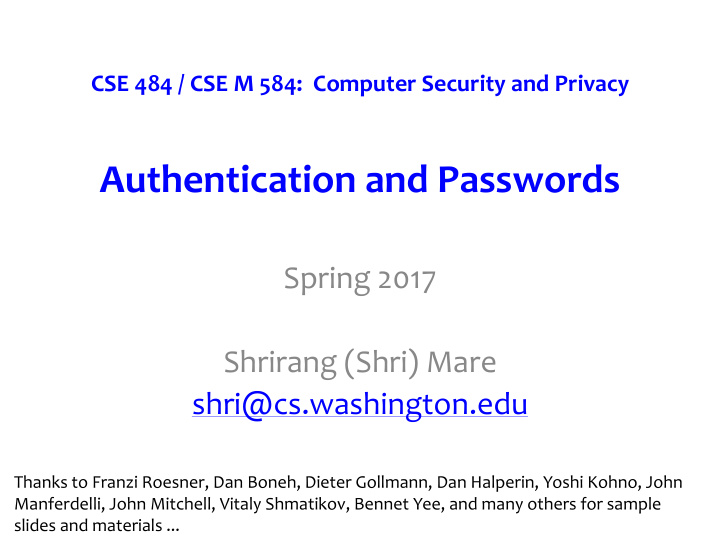 authentication and passwords