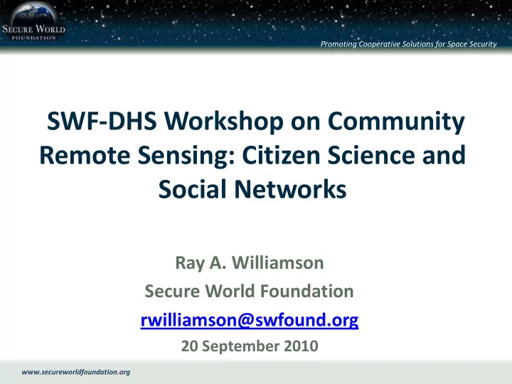 promoting cooperative solutions for space security swf