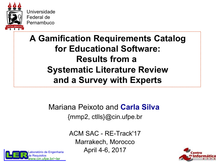 a gamification requirements catalog for educational