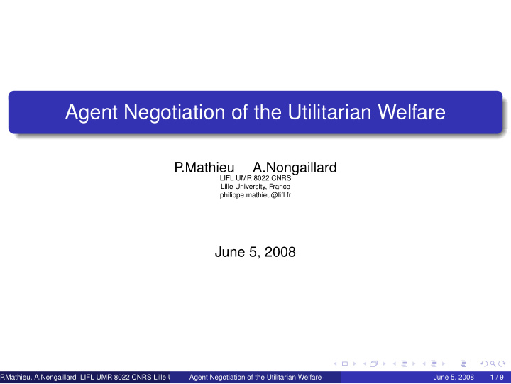 agent negotiation of the utilitarian welfare