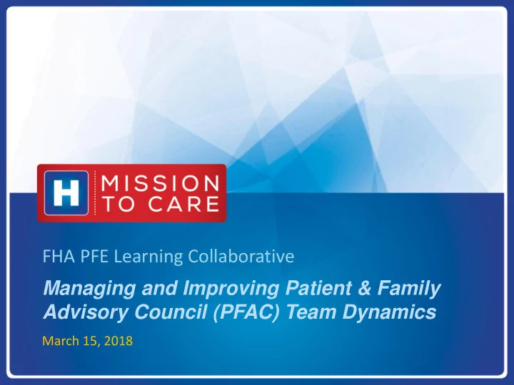 fha pfe learning collaborative