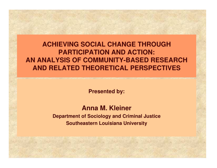 achieving social change through participation and action