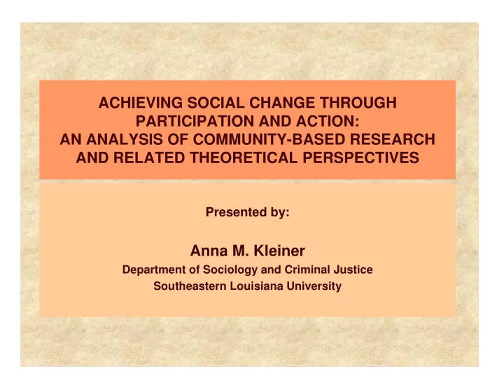 achieving social change through participation and action