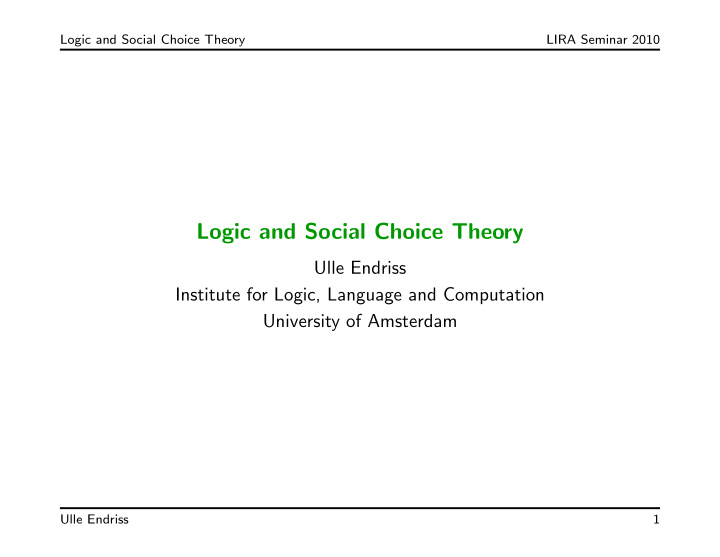 logic and social choice theory