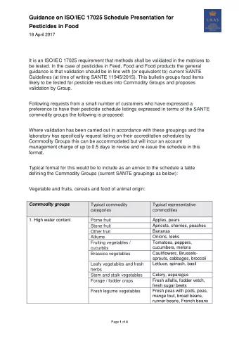 Guidance on ISO/IEC 17025 Schedule Presentation for  Pesticides in Food 18 April 2017  It is an