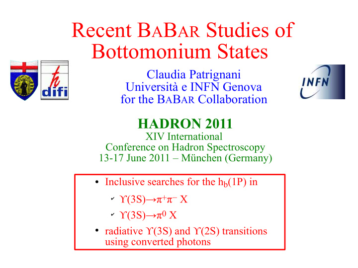 recent b a b ar studies of bottomonium states