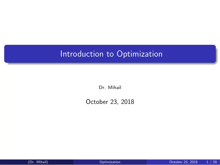 introduction to optimization