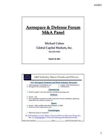 Aerospace &amp; Defense Forum Aerospace &amp; Defense Forum M&amp;A Panel  M&amp;A Panel  M&amp;A