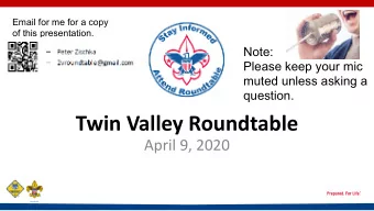 Twin Valley Roundtable  April 9, 2020  Twin Valley Calendar    Updated from  June on.