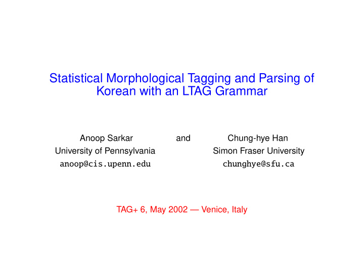 statistical morphological tagging and parsing of korean
