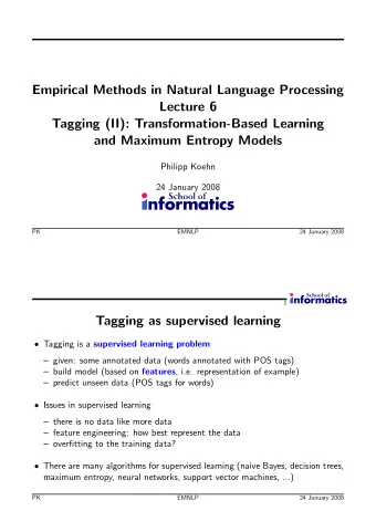 Empirical Methods in Natural Language Processing  Lecture 6  Tagging (II): Transformation-Based
