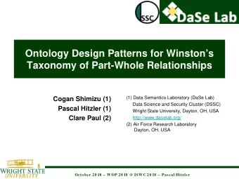 Ontology Design Patterns for Winstons  Taxonomy of Part-Whole Relationships  (1) Data Semantics