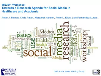 Introductions  Short presentations  Discussion  Next steps?  IMIA Social Media Working Group  IMIA