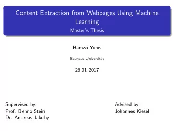 Content Extraction from Webpages Using Machine  Learning  Masters Thesis  Hamza Yunis  Bauhaus