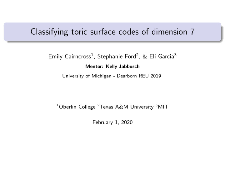 classifying toric surface codes of dimension 7