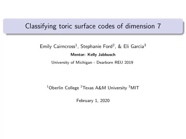 classifying toric surface codes of dimension 7