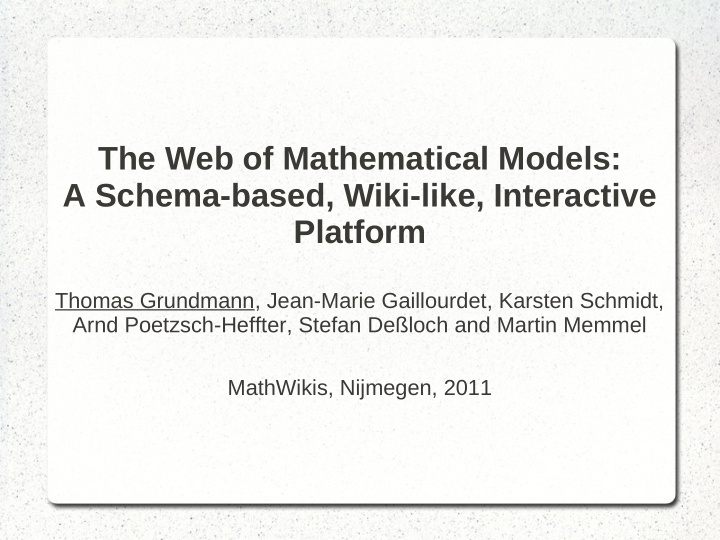 the web of mathematical models a schema based wiki like