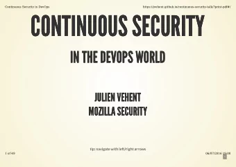 CONTINUOUS SECURITY  CONTINUOUS SECURITY  IN THE DEVOPS WORLD  IN THE DEVOPS WORLD  JULIEN VEHENT