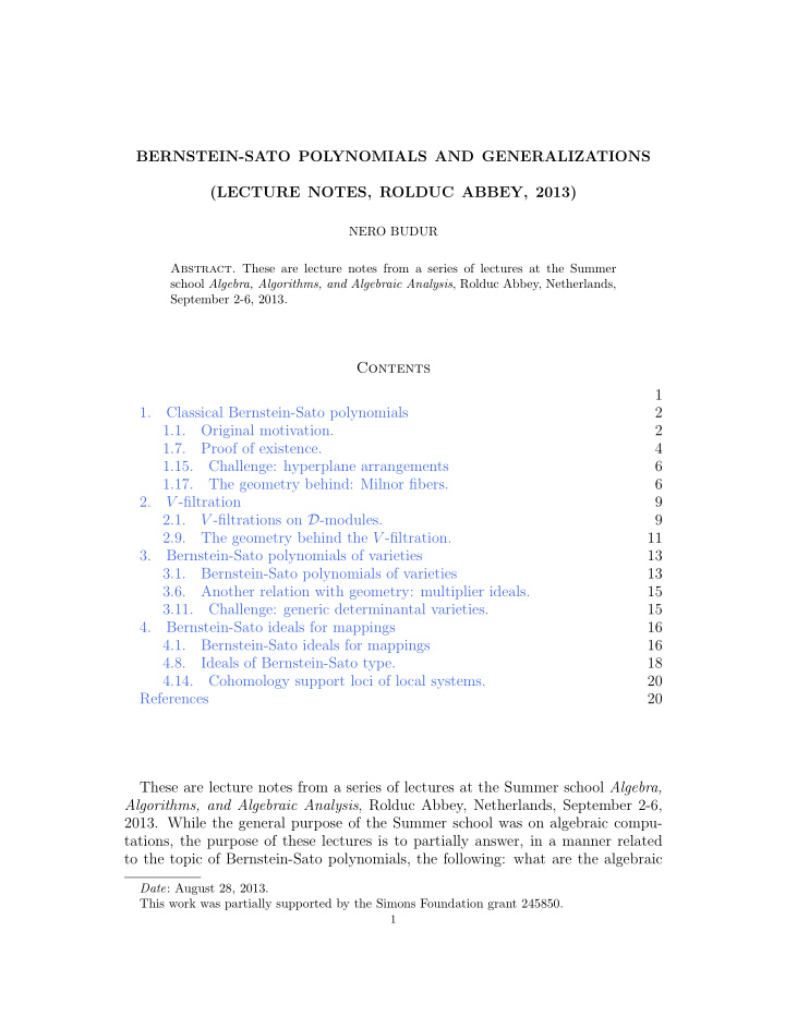 bernstein sato polynomials and generalizations lecture