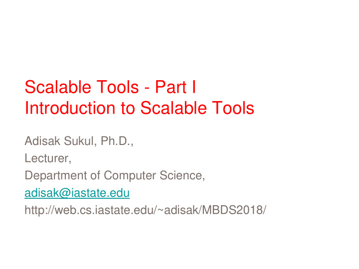 introduction to scalable tools