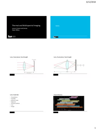 6/12/2018  Thermal and Multispectral Imaging  Optics  Lecture 3: Sensors and Cameras  Jrgen