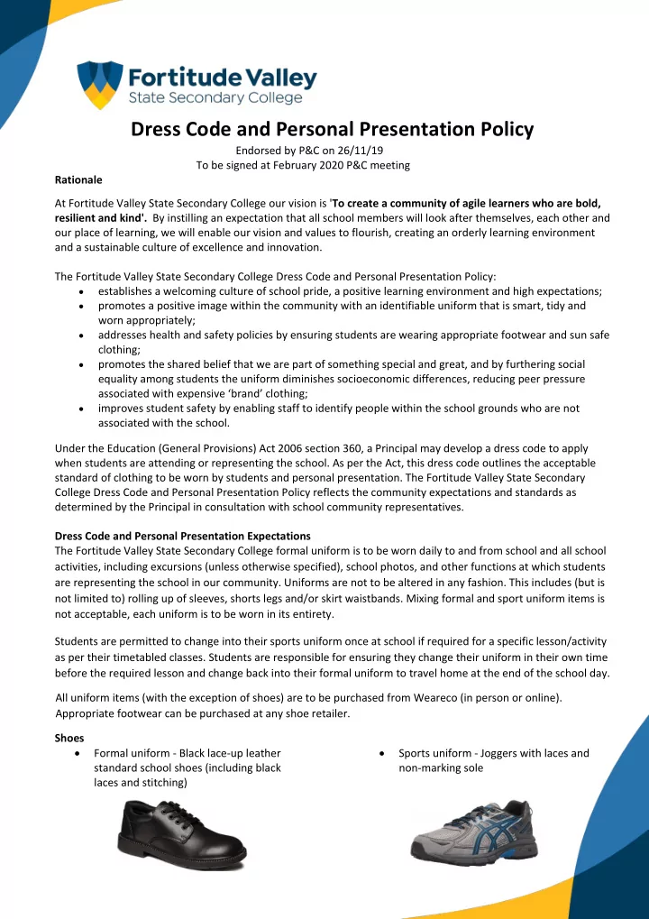 dress code and personal presentation policy