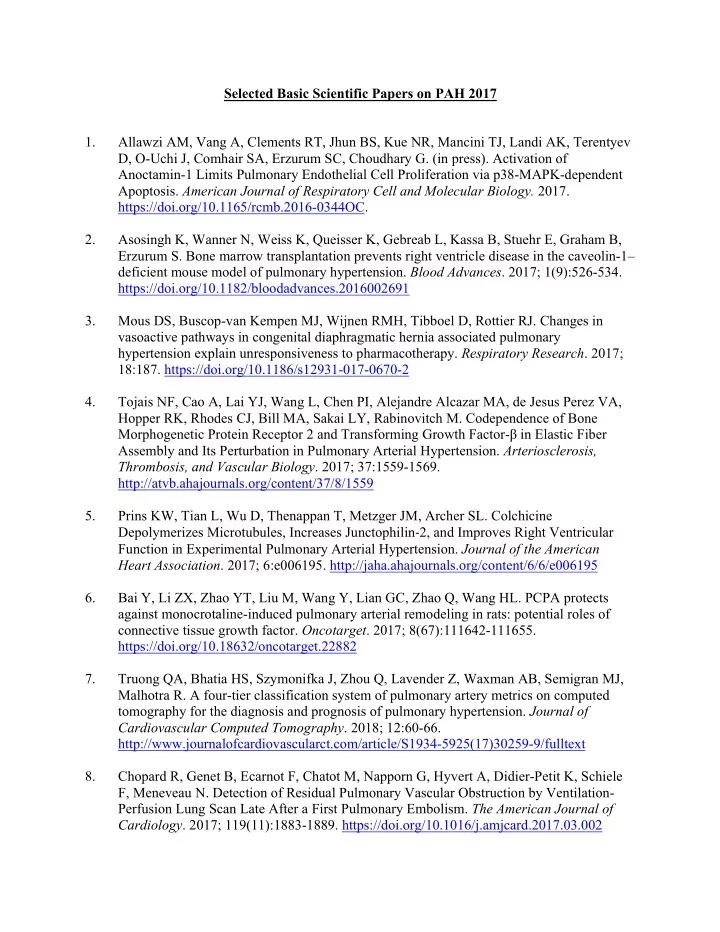 selected basic scientific papers on pah 2017 1 allawzi am