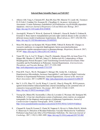 Selected Basic Scientific Papers on PAH 2017  1.  Allawzi AM, Vang A, Clements RT, Jhun BS, Kue NR,