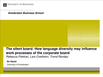 work processes of the corporate board  Rebecca Piekkari, Lars Oxelheim, Trond Randy  Ilir Haxhi