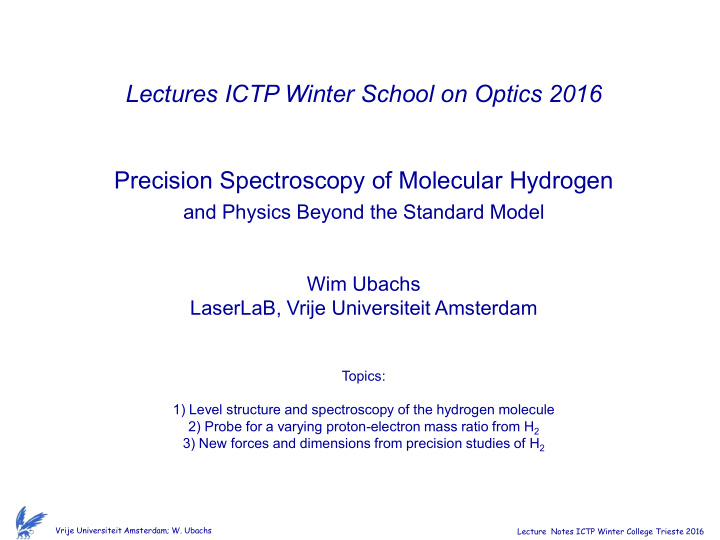 lectures ictp winter school on optics 2016 precision