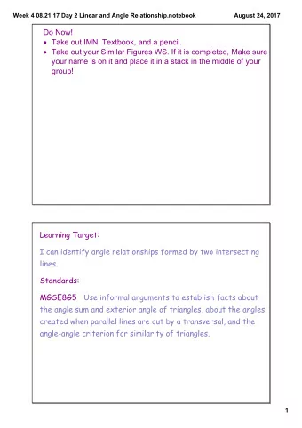 Do Now!  Take out IMN, Textbook, and a pencil.  Take out your Similar Figures WS. If it is