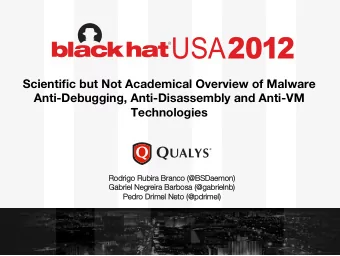 USA 2012  Scientific but Not Academical Overview of Malware  Anti-Debugging, Anti-Disassembly and