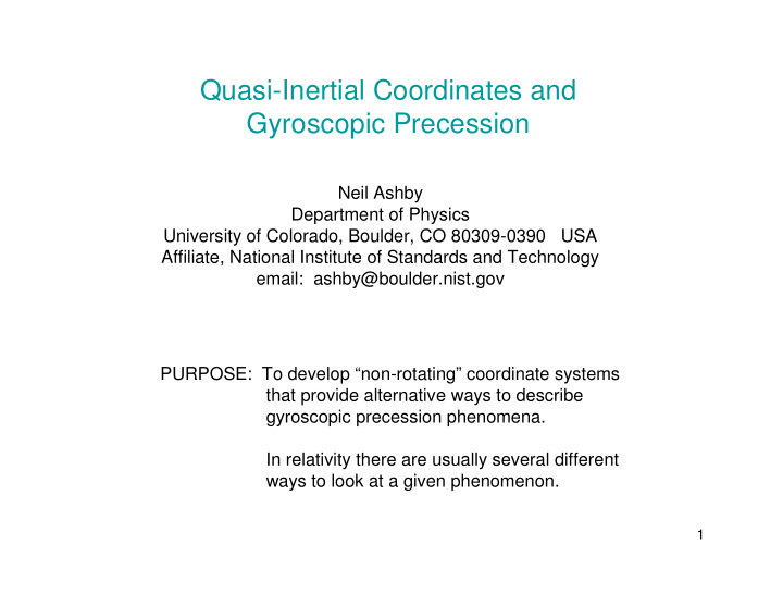 quasi inertial coordinates and gyroscopic precession