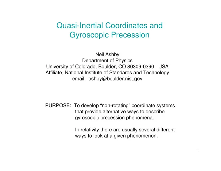 quasi inertial coordinates and gyroscopic precession