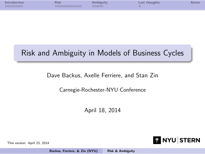 risk and ambiguity in models of business cycles