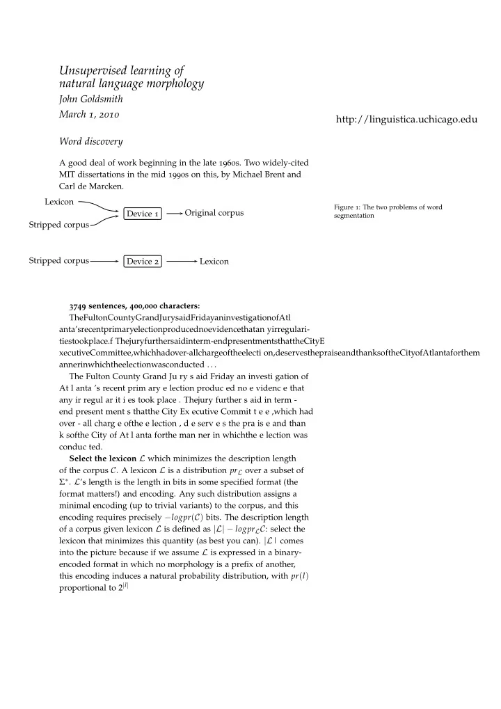 unsupervised learning of natural language morphology