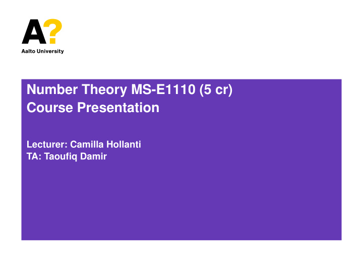 number theory ms e1110 5 cr course presentation