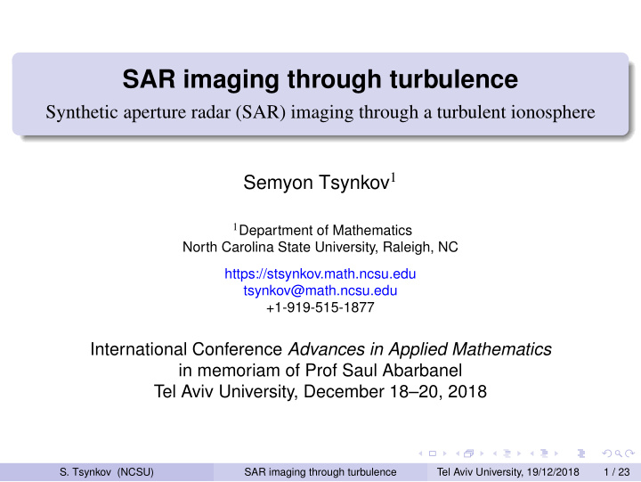 sar imaging through turbulence