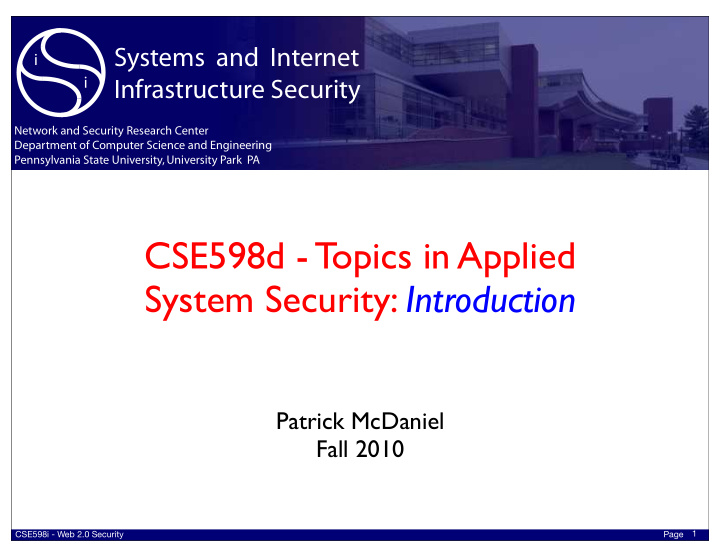 cse598d topics in applied system security introduction