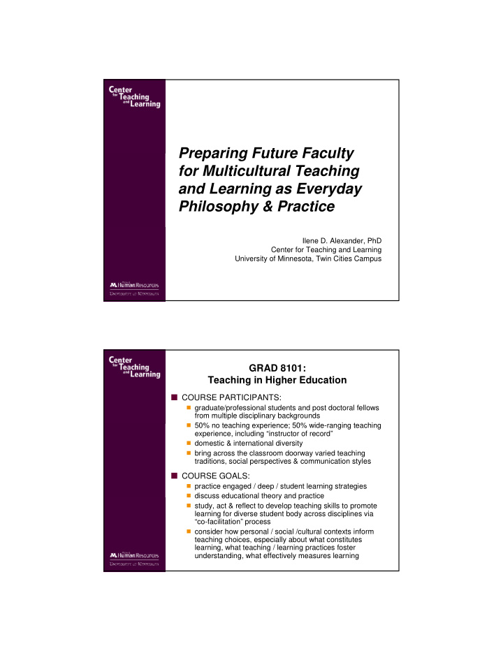 preparing future faculty for multicultural teaching and