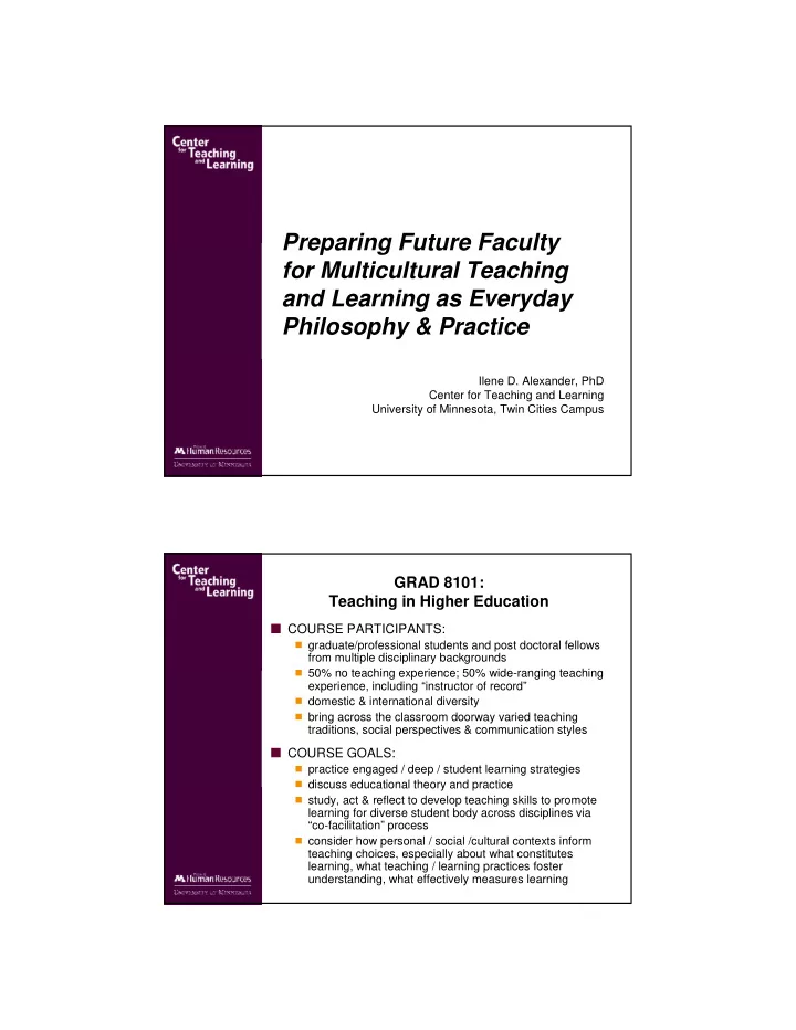 preparing future faculty for multicultural teaching and
