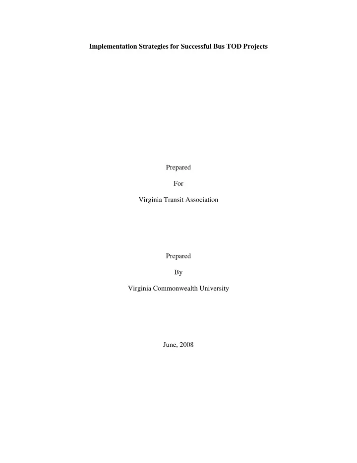 implementation strategies for successful bus tod projects