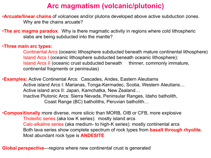 arc magmatism volcanic plutonic