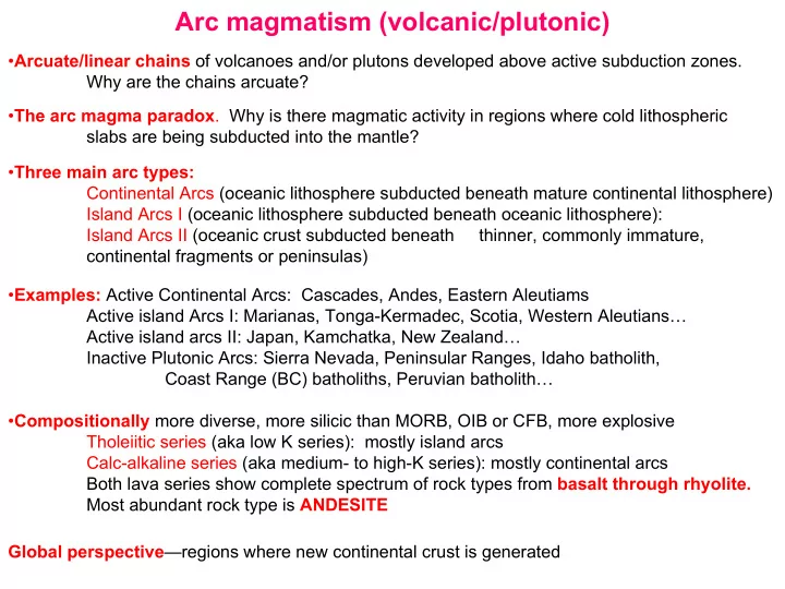 arc magmatism volcanic plutonic