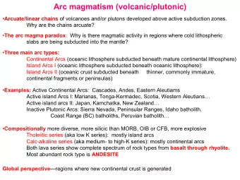 Arc magmatism (volcanic/plutonic)  Arcuate/linear chains of volcanoes and/or plutons developed