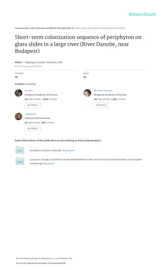 Short-term colonization sequence of periphyton on  glass slides in a large river (River Danube,