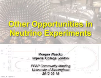 Other Opportunities in  Neutrino Experiments  Morgan Wascko  Imperial College London  PPAP